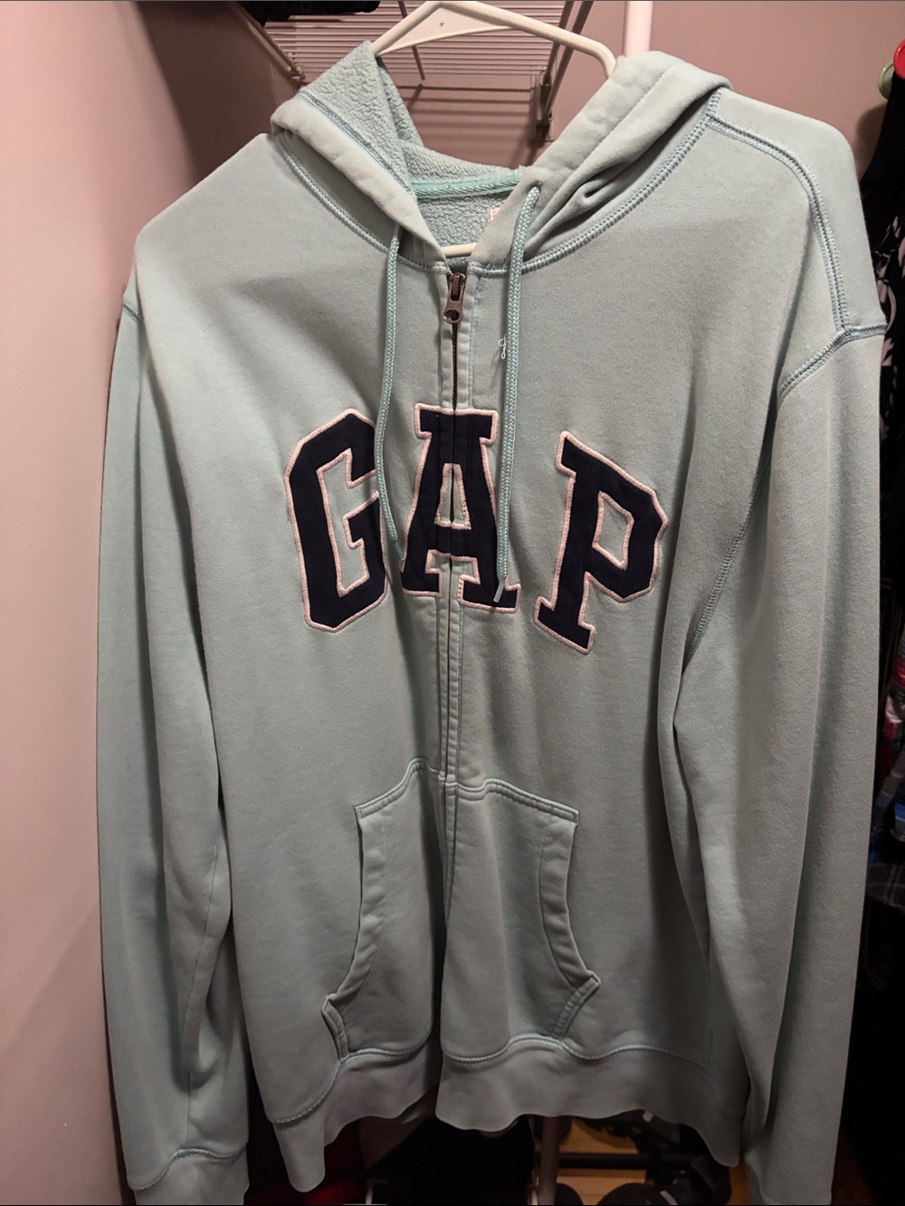 GAP Men’s Light Blue Full-Zip Hoodie with Navy Logo